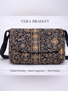 Vera Bradley Cafe Latte Crossbody Hipster Paisley Travel Organizer Bag